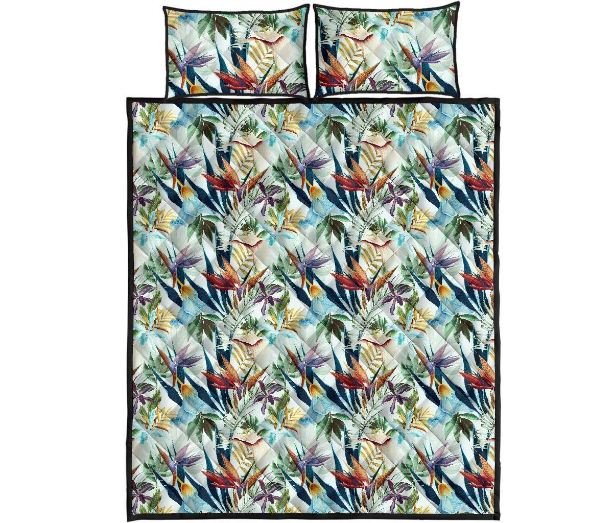 Hawaii Quilt Bed Set Seamless Tropical Flower Plant And Leaf AH - Polynesian Pride