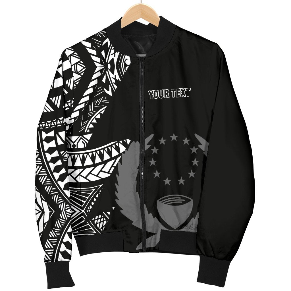 Pohnpei Personalised Custom Men's Bomber Jacket - Micronesian Pattern Flash Black Black - Polynesian Pride