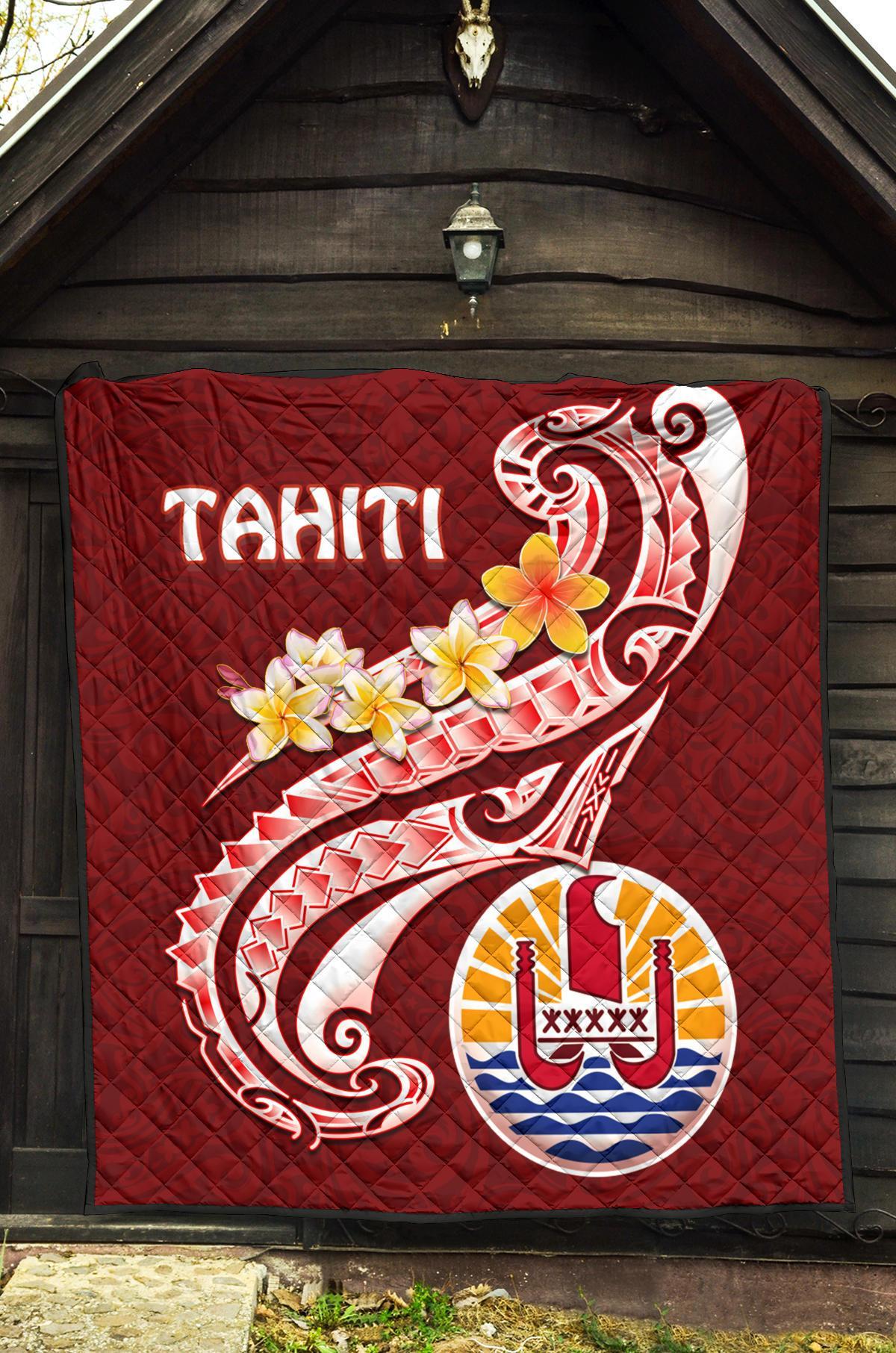 Tahiti Premium Quilt - Tahiti Seal Polynesian Patterns Plumeria - Polynesian Pride