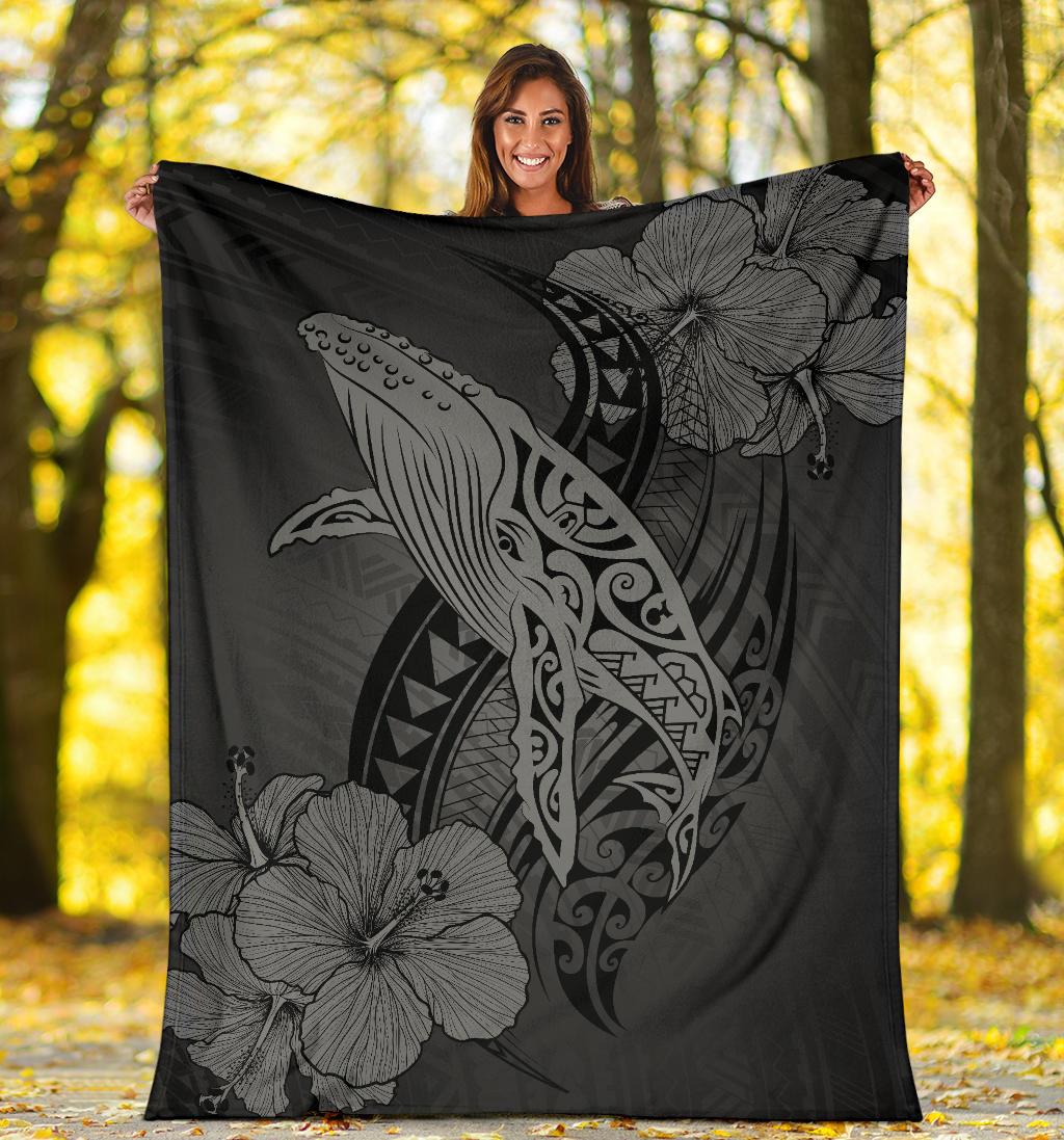 Hawaii Whale Swim Poly Gray Premium Blanket - Polynesian Pride