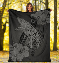 Hawaii Whale Swim Poly Gray Premium Blanket - Polynesian Pride