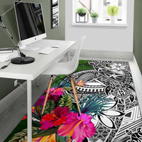 American Samoa Area Rug White - Turtle Plumeria Banana Leaf - Polynesian Pride