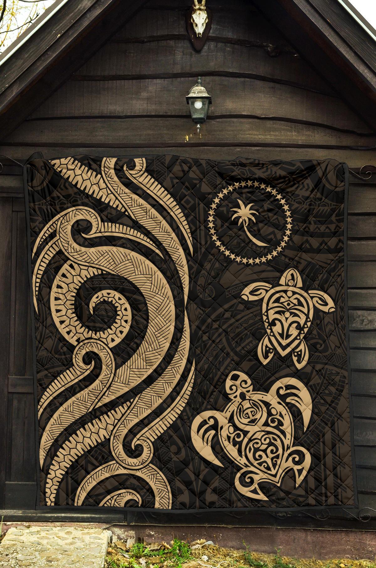 Chuuk Micronesian Premium Quilt - Gold Tentacle Turtle - Polynesian Pride