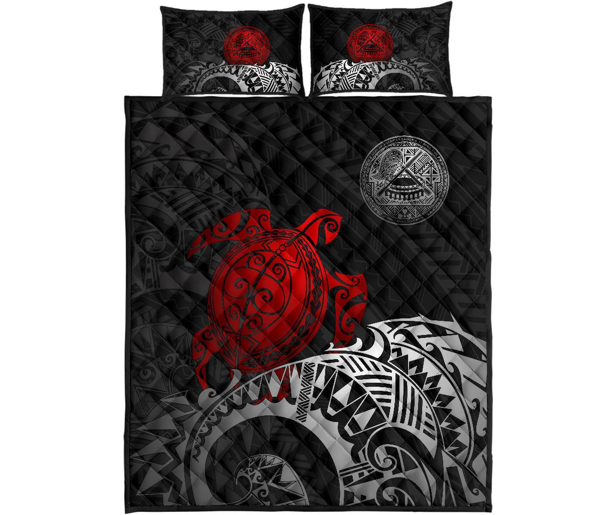 American Samoa Polynesian Quilt Bed Set - American Samoa Seal & Red Turtle - Polynesian Pride