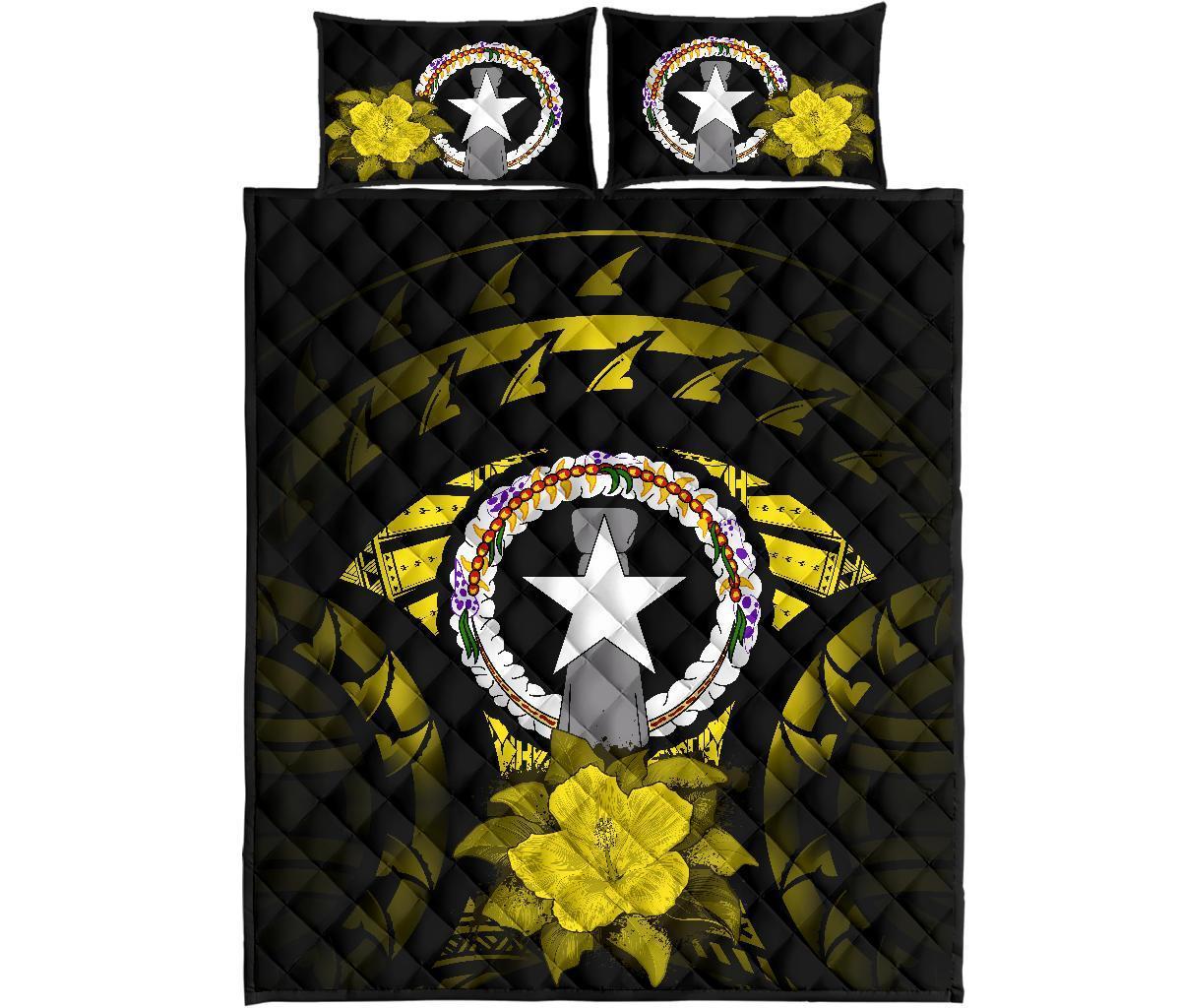 Northern Mariana Islands Polynesian Quilt Bed Set Hibiscus Yellow - Polynesian Pride