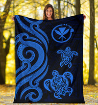 Polynesian Hawaii Premium Blanket - Blue Kanaka Maoli Tentacle Turtle - Polynesian Pride