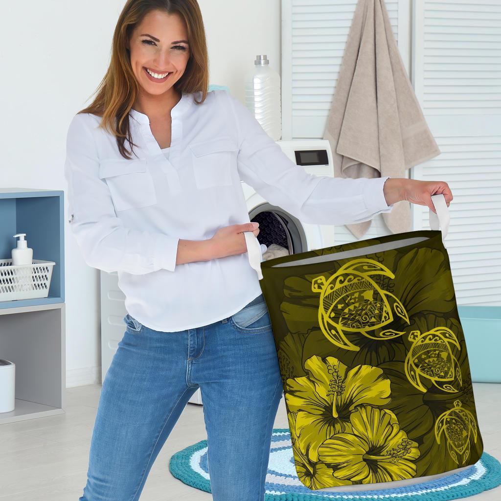 Hibiscus Turtles Hawaii Laundry Basket Yellow AH - Polynesian Pride