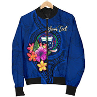 Samoa Polynesian Custom Personalised Men's Bomber Jacket - Floral With Seal Blue Blue - Polynesian Pride