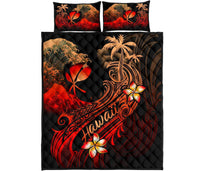 Hawaii Polynesian Quilt Bed Set - Plumeria Flowers And Waves - Polynesian Pride