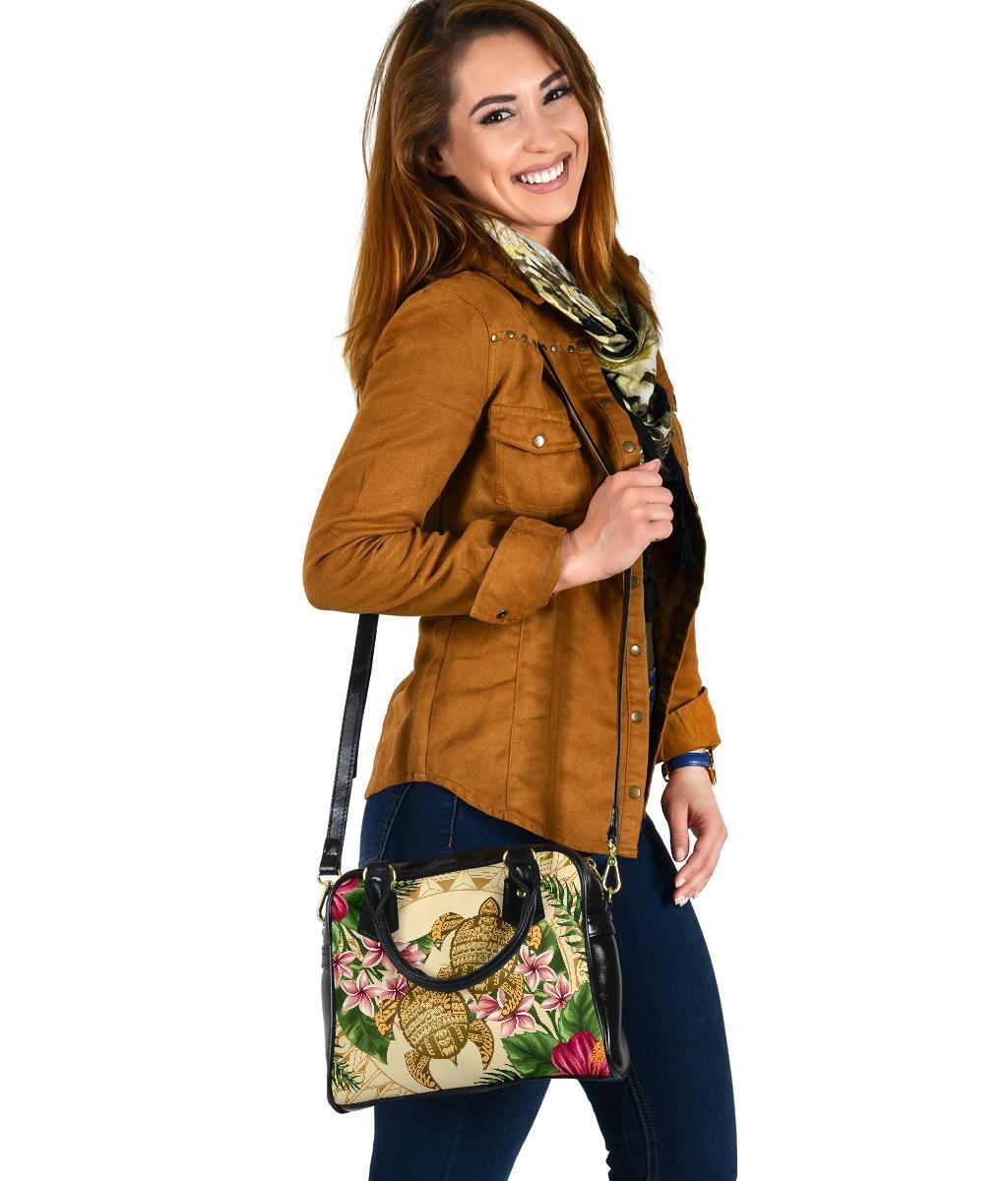 hawaiiShoulder Handbag - Turtle Strong Pattern Hibiscus Plumeria AH - Polynesian Pride