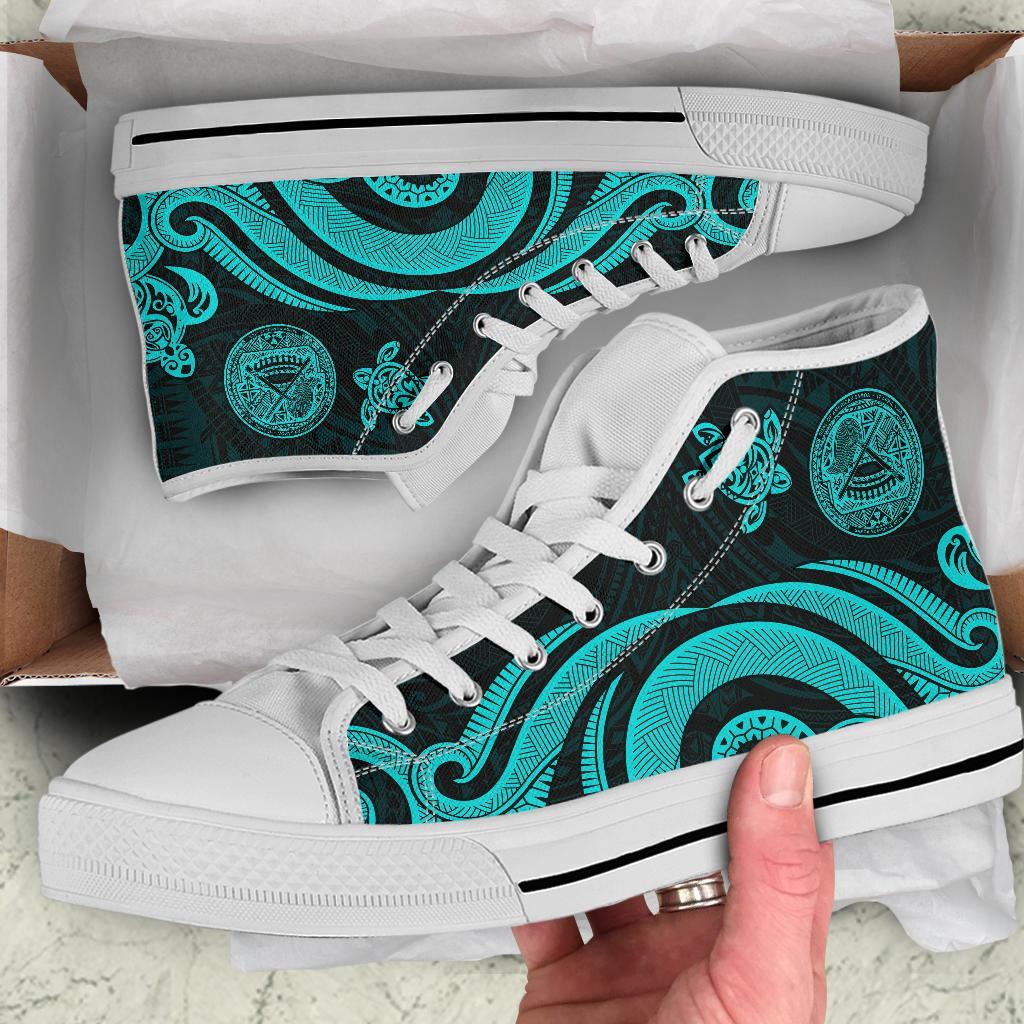 Cook Islands High Top Canvas Shoes - Turquoise Tentacle Turtle - Polynesian Pride