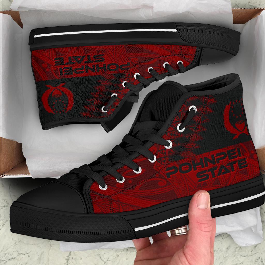 Pohnpei State High Top Shoes - Red Color Symmetry Style - Polynesian Pride