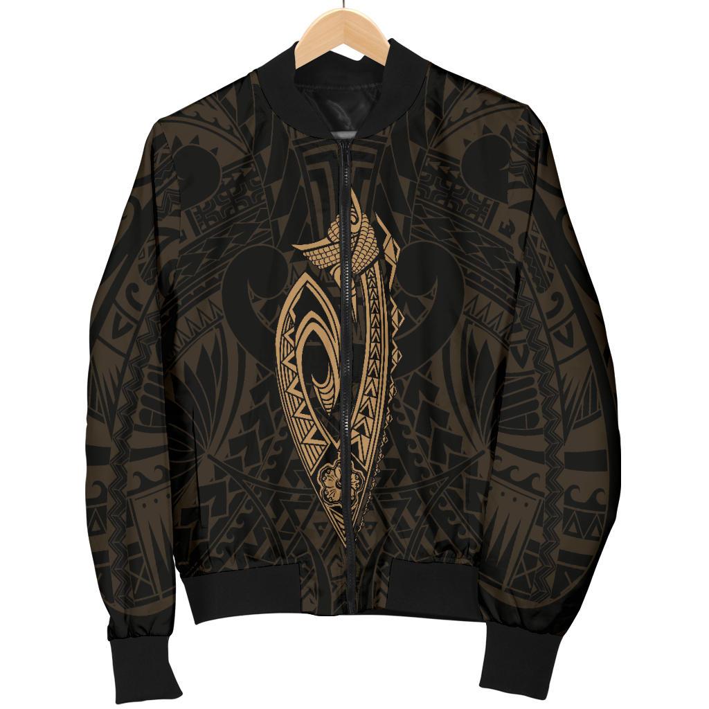 Hawaii Kakau Makau Fish Hook Kanaka Map Men's Bomber Jacket Polynesian - Gold - Polynesian Pride