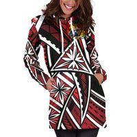 Tonga Women's Hoodie Dress - Tribal Flower Special Pattern Red Color - Polynesian Pride