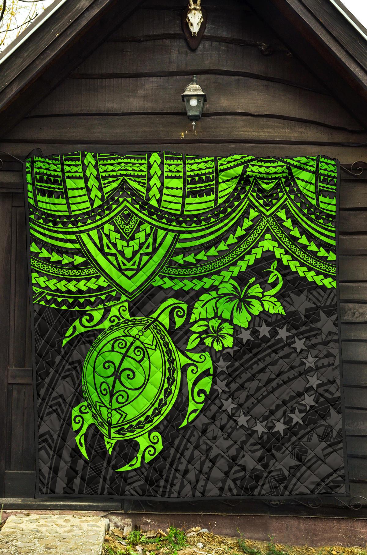 Cook Islands Polynesian Premium Quilt - Green Turtle - Polynesian Pride