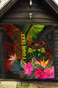 Fiji Polynesian Personalised Premium Quilt - Hibiscus and Banana Leaves - Polynesian Pride