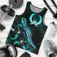 Pohnpei Polynesian Men Tank Top - Turtle With Blooming Hibiscus Tuquoise Turquoise - Polynesian Pride
