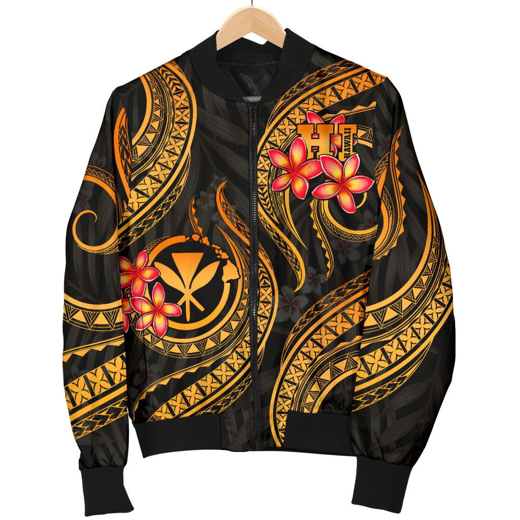 Polynesian Hawaii Men Bomber Jacket - Gold Plumeria Gold - Polynesian Pride