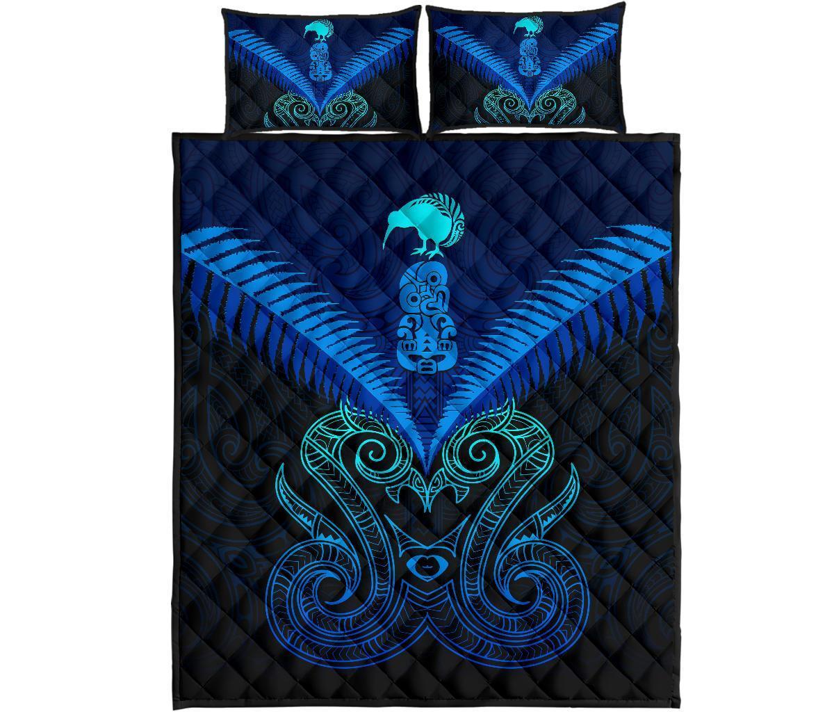 Maori Manaia New Zealand Quilt Bed Set Blue - Polynesian Pride