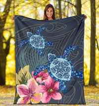 Hawaii Turtle Hibiscus Premium Blanket - LH Style - Polynesian Pride