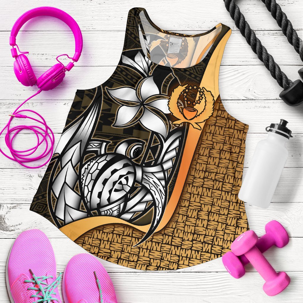 Pohnpei Micronesia Women's Racerback Tank Gold - Turtle With Hook - Polynesian Pride