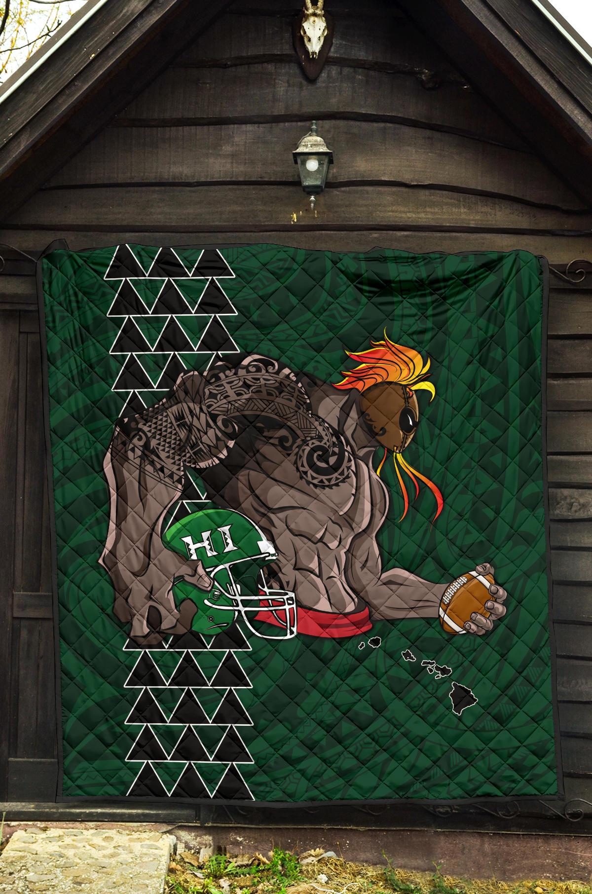 Kakau Blue Hawaii Warrior Football Premium Quilt - Polynesian Pride