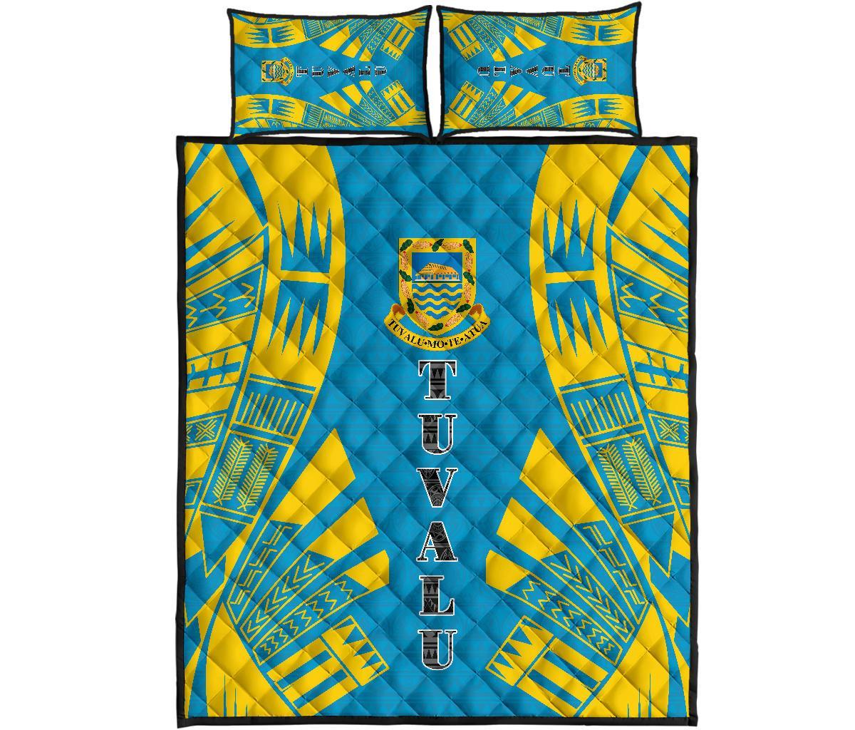 Tuvalu Quilt Bed Set - Tuvalu Coat Of Arms Blue Tattoo Style Art - Polynesian Pride