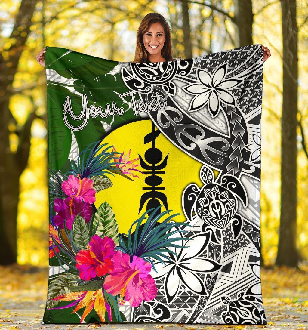 New Caledonia Custom Personalised Premium Blanket White - Turtle Plumeria Banana Leaf - Polynesian Pride