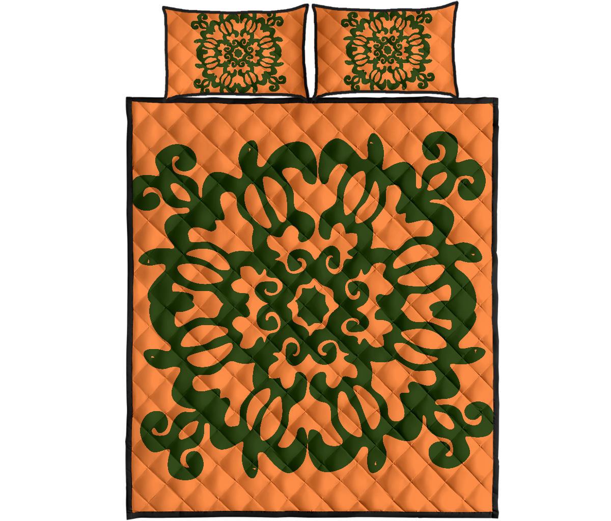 Hawaii Turtle Pattern New Orange Quilt Bed Set - Skin Style - AH - Polynesian Pride