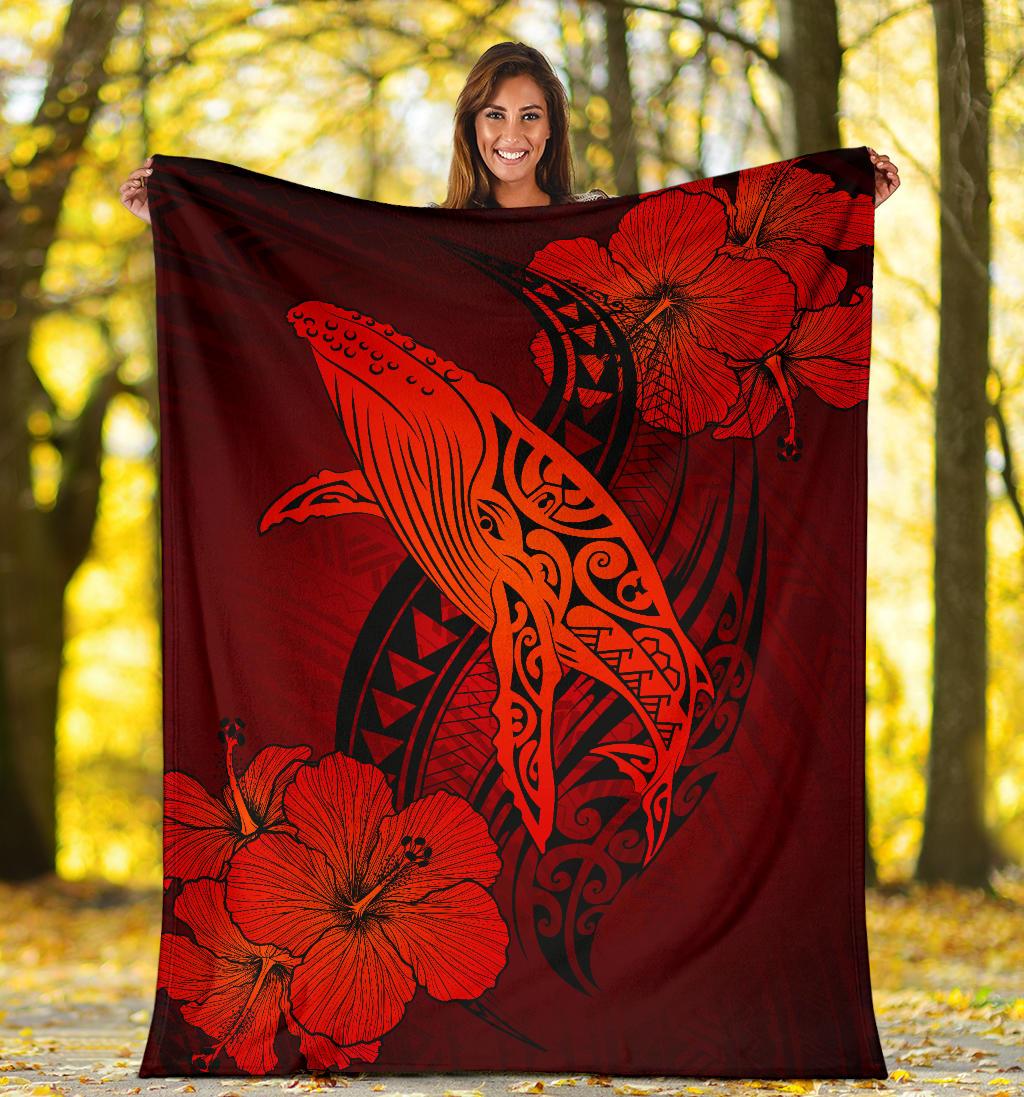 Hawaii Whale Swim Poly Red Premium Blanket - Polynesian Pride
