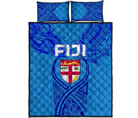 Blue Quilt Bed Set Fiji Rugby Polynesian Waves Style - Polynesian Pride