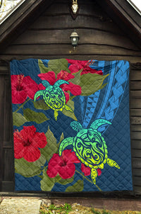Hawaii Turtle Hibiscus Polynesian Premium Quilt - Bana Style - Polynesian Pride