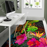 New Caledonia Polynesian Area Rug - Hibiscus and Banana Leaves - Polynesian Pride