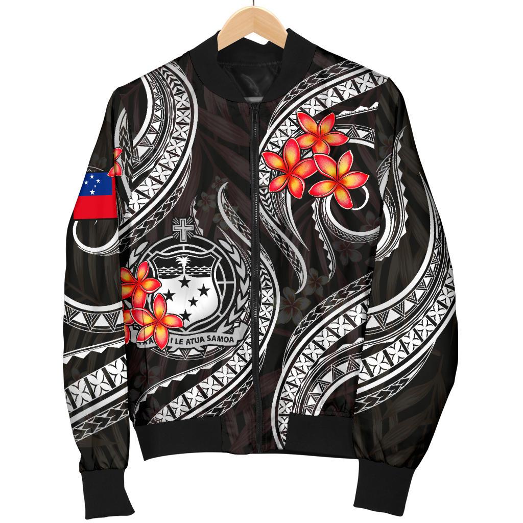 Samoa Polynesian Men Bomber Jacket - White Plumeria WHITE - Polynesian Pride
