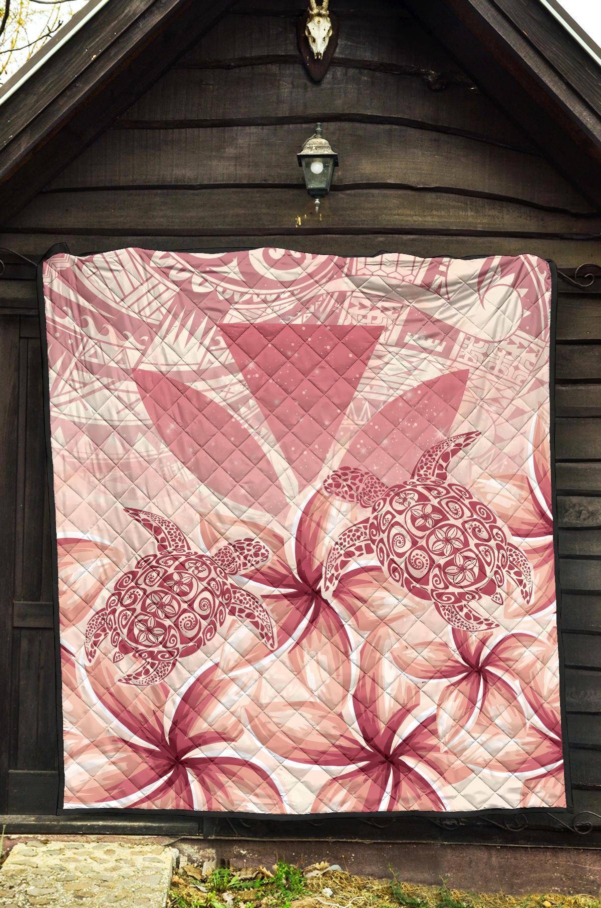 Hawaii Turtle Kanaka Plumeria Polynesian Pink Premium Quilt - Polynesian Pride