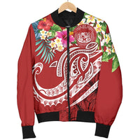 Polynesian Hawaii Men's Bomber Jacket - Summer Plumeria (Red) - Polynesian Pride