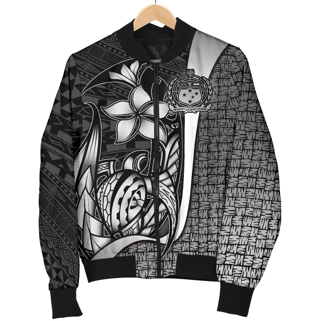 Samoa Polynesian Men's Bomber Jackets White - Turtle With Hook - Polynesian Pride
