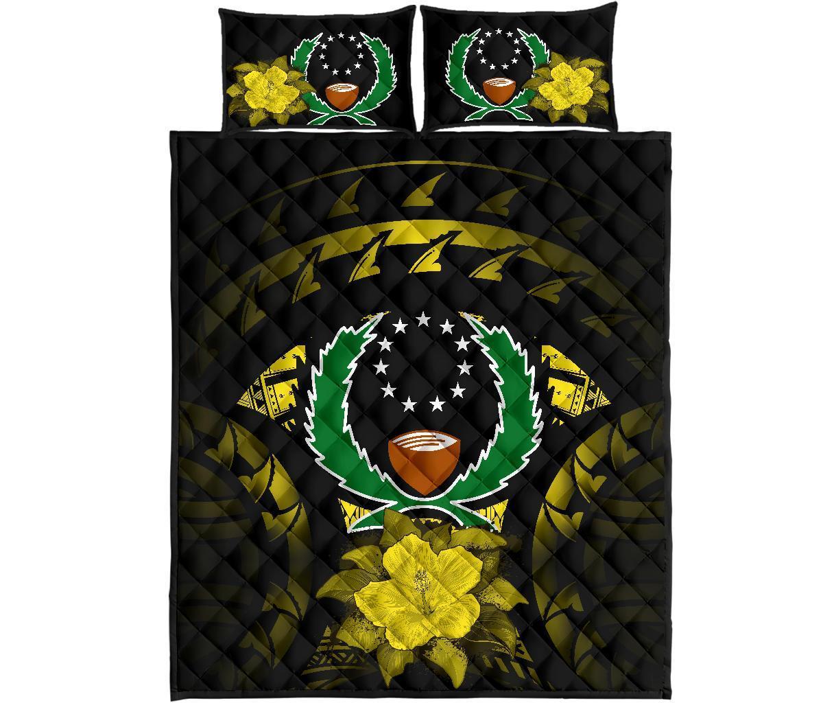 Pohnpei Polynesian Quilt Bed Set Hibiscus Yellow - Polynesian Pride