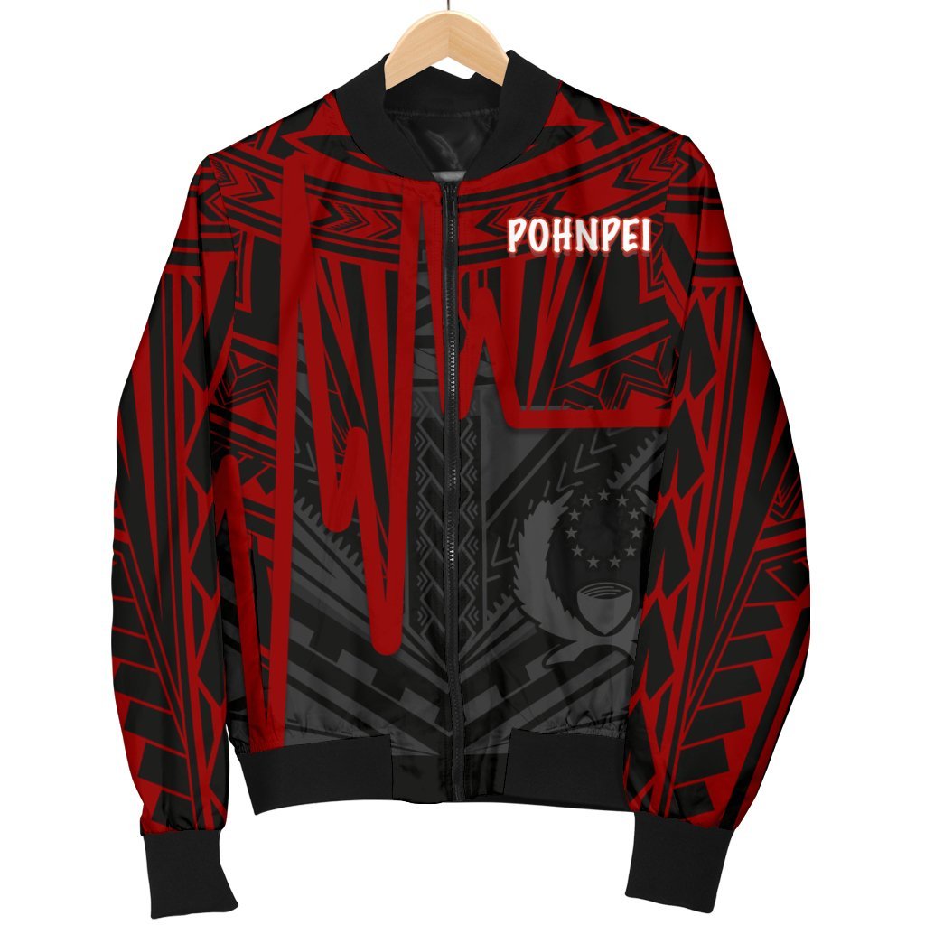 Pohnpei Men's Bomber Jacket - Pohnpei Seal In Heartbeat Patterns Style (Red) - Polynesian Pride