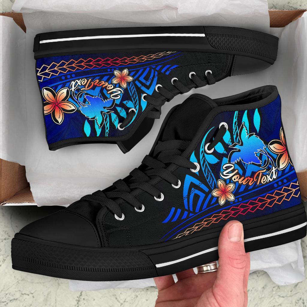 Papua New Guinea Custom Personalised High Top Shoes Blue - Vintage Tribal Mountain - Polynesian Pride