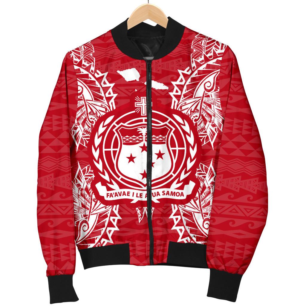 Samoa Polynesian Men's Bomber Jacket Map Red White - Polynesian Pride