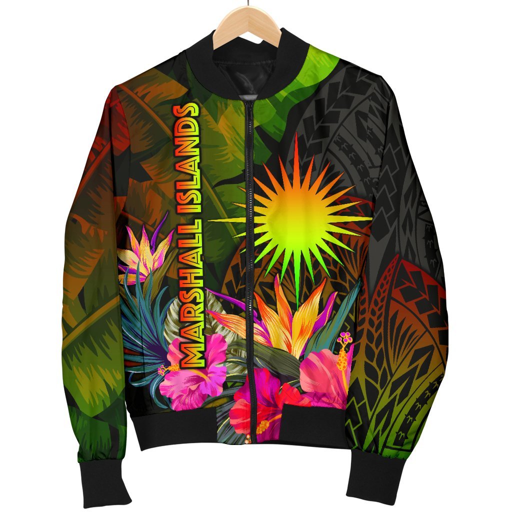 Marshall Islands Polynesian Men's Bomber jacket - Hibiscus and Banana Leaves - Polynesian Pride