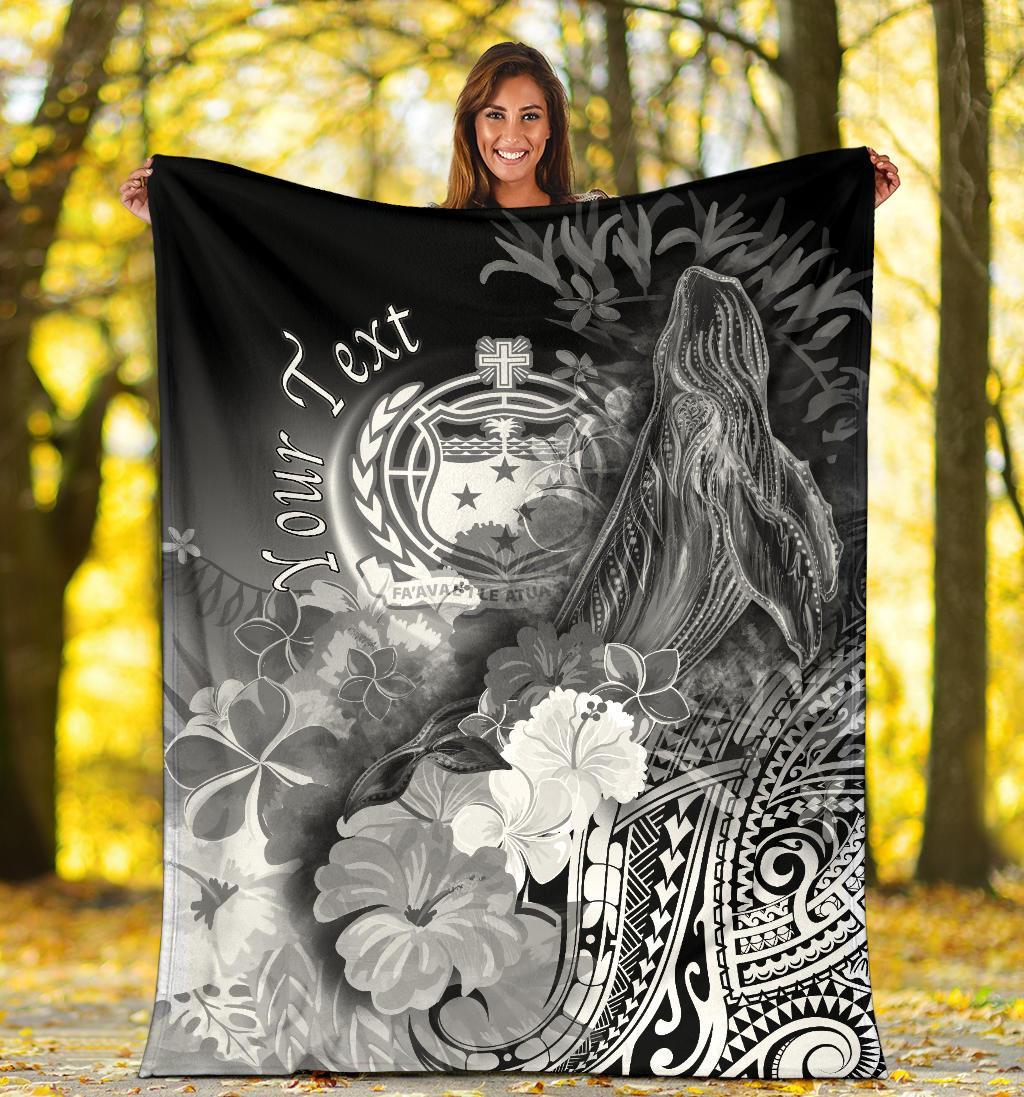 Custom Personalised Samoa Premium Blanket- Humpback Whale with Tropical Flowers (White) - Polynesian Pride