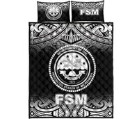 Federated States of Micronesia Quilt Bed Set - Federated States of Micronesia Flag Black Fog Style Black - Polynesian Pride
