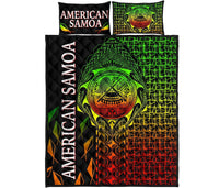 American Samoa Quilt Bed Set - AS Seal Rocket Style (Reggae) - Polynesian Pride