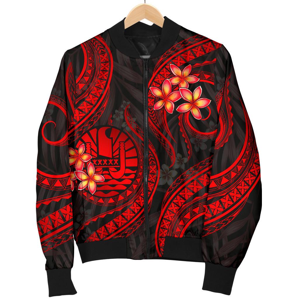 Tahiti Polynesian Men Bomber Jacket - Red Plumeria RED - Polynesian Pride