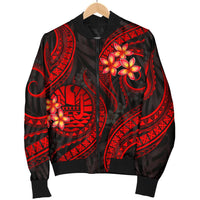 Tahiti Polynesian Men Bomber Jacket - Red Plumeria RED - Polynesian Pride