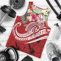 Tahiti Polynesian Men's Tank Top - Summer Plumeria (Red) Red - Polynesian Pride