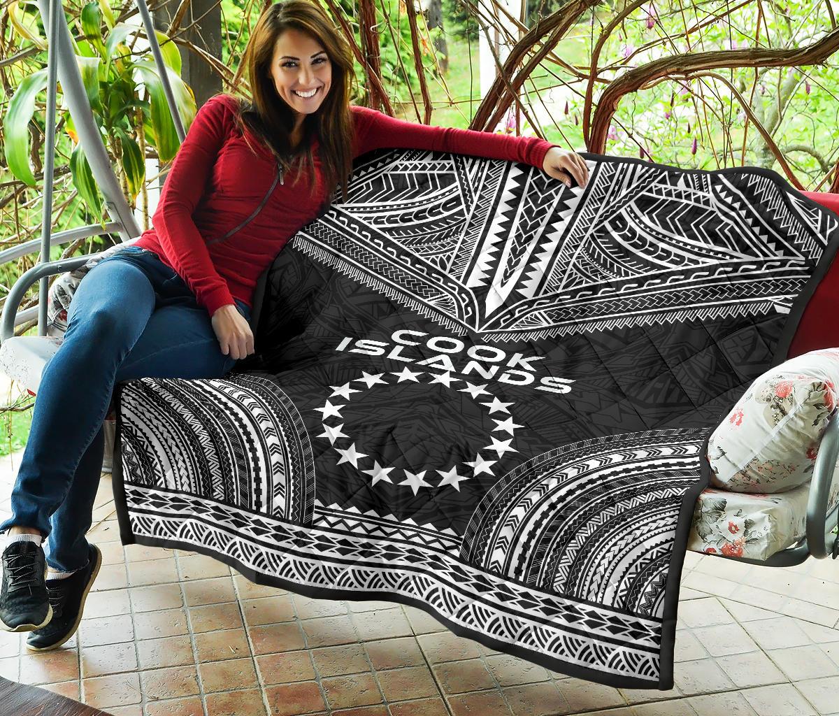 Cook Islands Premium Quilt - Cook Islands Flag Polynesian Chief Black Version - Polynesian Pride