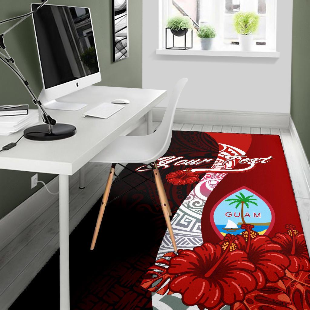 Guam Polynesian Custom Personalised Area Rug - Coat Of Arm With Hibiscus - Polynesian Pride